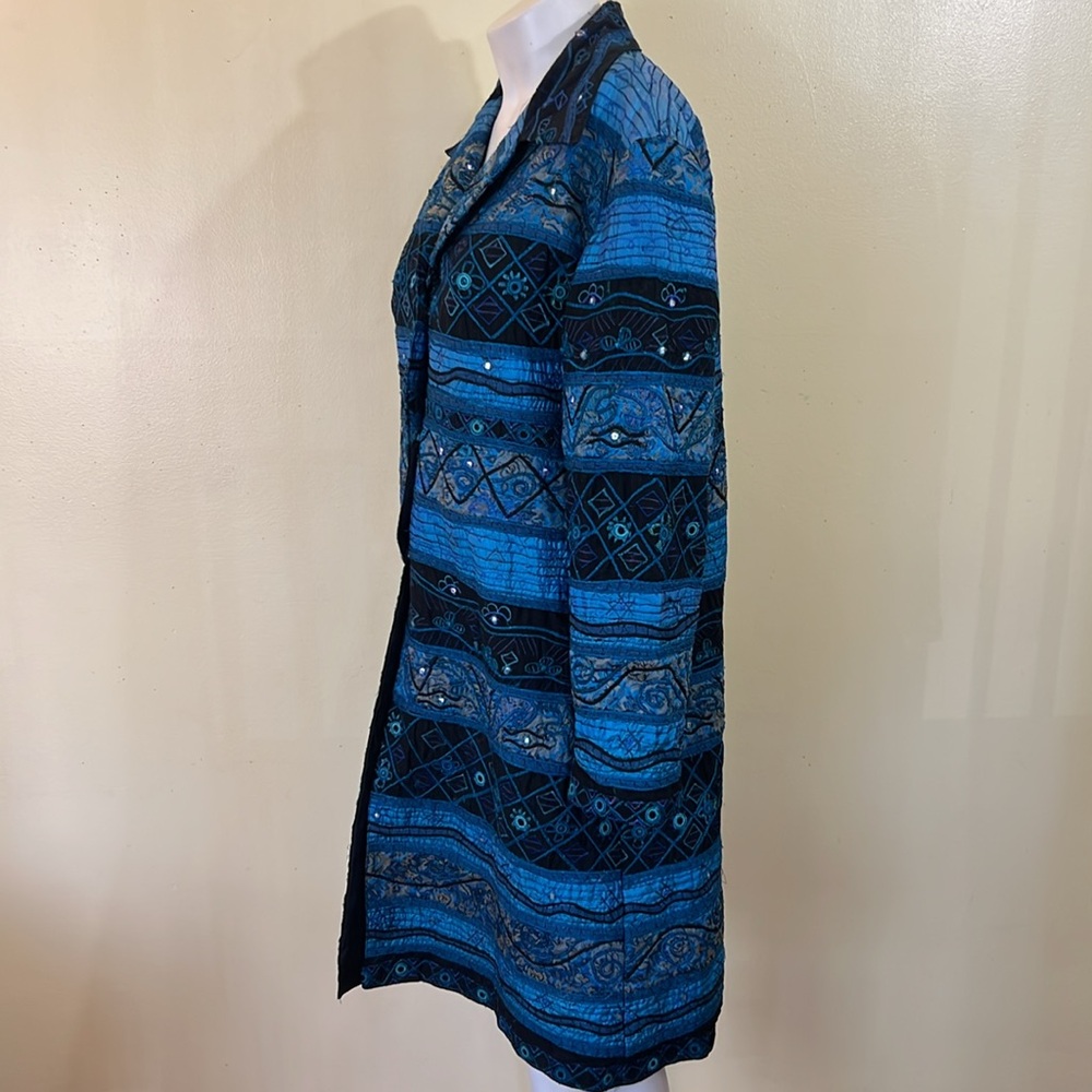 Chico's Sapphire Blue Deepwater Beaded Embroidered Brocade Cardigan Coat - Picture 3 of 9